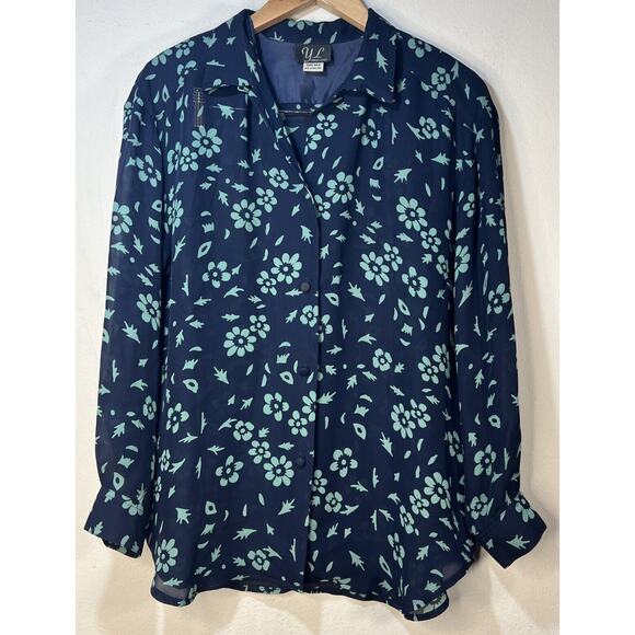 Vintage Y2K 100% Silk Semi Sheer button down office career Women’s Blouse Large - Picture 1 of 10